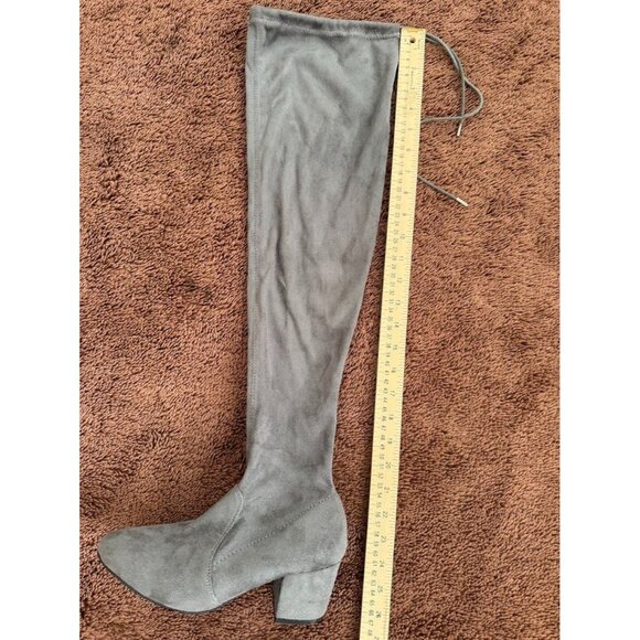 Ladies Grey Thigh High Faux Saude Boots Size 7 - Picture 4 of 6